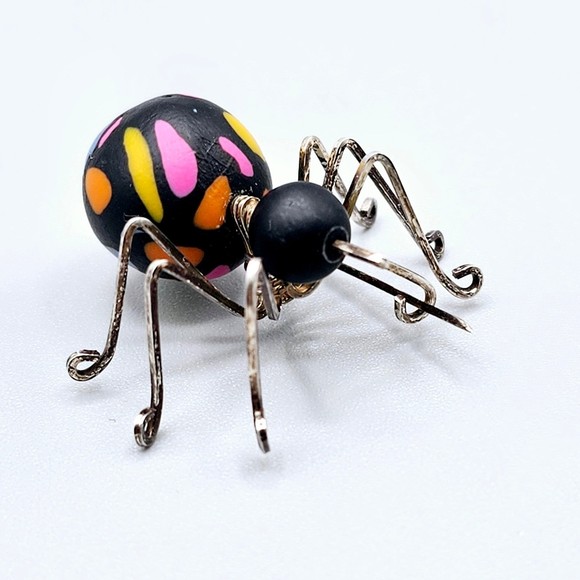 Vintage Spider Brooch 925 Sterling Silver Clay Halloween Black Widow - Picture 9 of 12